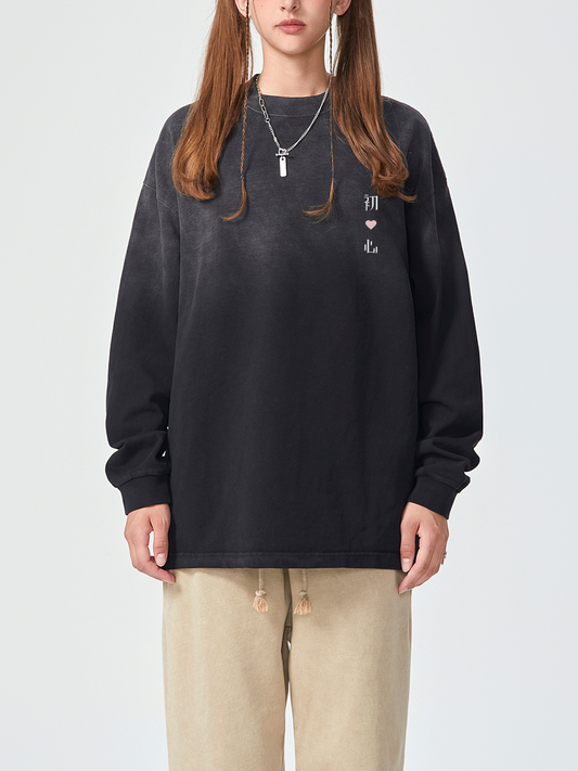 初心 The Original Heart - Unisex Gradient Vintage Washed Long Sleeve Tee